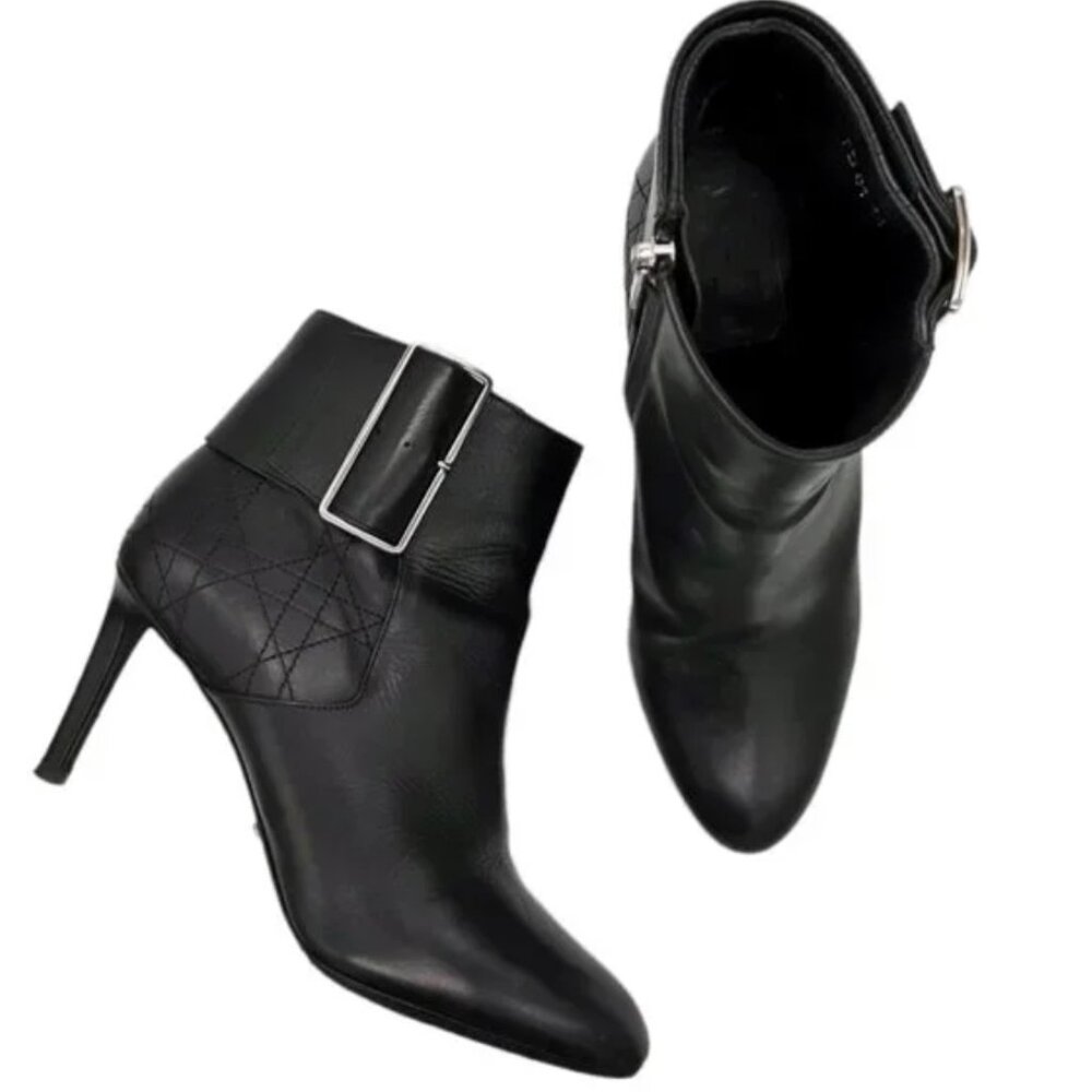 Christian Dior Graphic Cannage Black Leather Ankle Boots SZ 37.5